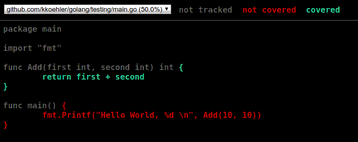 Coverage Report einer Go Anwednung